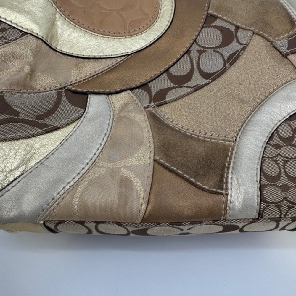 Coach Patchwork Signature Metallic Gold Brown Tote Shoulder Bag F14004 Boho Y2K - Picture 13 of 16
